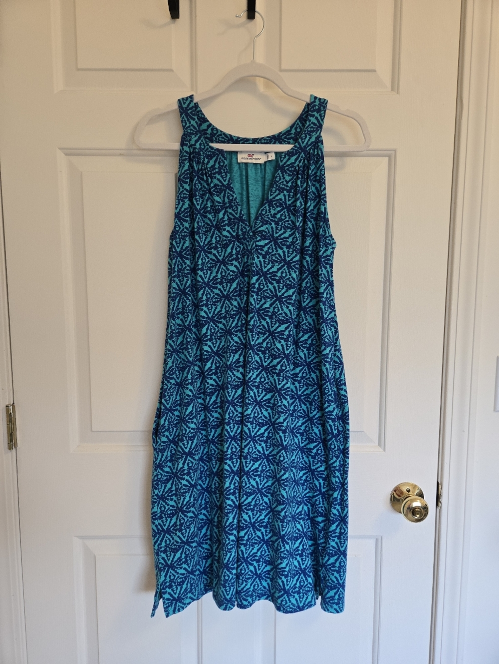 Vineyard Vines Womens Blue Kaleidoscope Sleeveless Tank Shift Dress Size Large